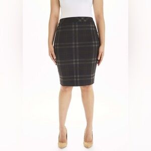 Lori Michaels Womens Straight Skirt Size 2XL Plaid Pencil Knee Length black grey